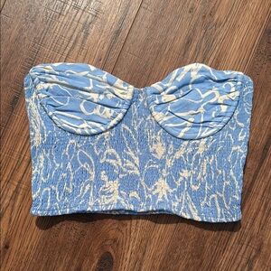 Zara Strapless Blue and White Women's Strapless Top